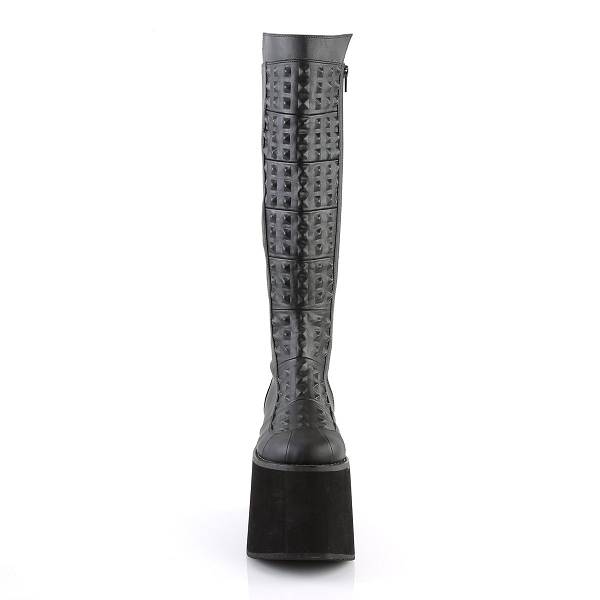 Demonia Women's Rot-13 Knee High Platform Boots - Black Faux Leather D8073-21US Clearance